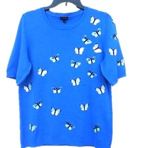 Blue Knit Sweater with Butterfly Sequins Size L